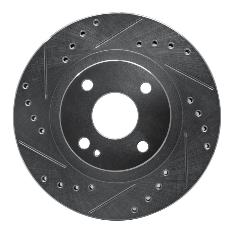 Mazda Protege Brake Rotor (1) - Front Left - R1 Concepts - Drilled & Slotted - Silver - `99-`03